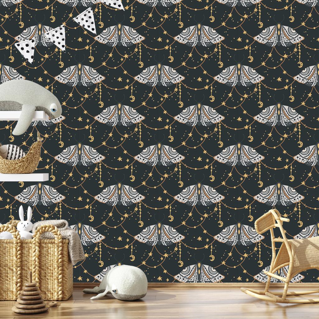 Rainbows and Butterflies Boho Wallpaper, Turquoise and Brown, for Living Room and Bedroom, 50x1000