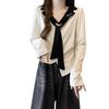 Plus Size Color Block Lapel Long Sleeve Top for Women - Slimming & Flattering Autumn 2025 Trend