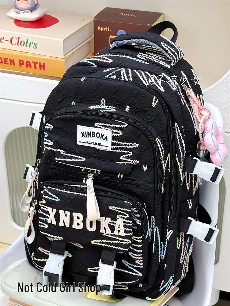 Cute Lightweight Rainbow Pleated Backpack for High School & Middle School Students