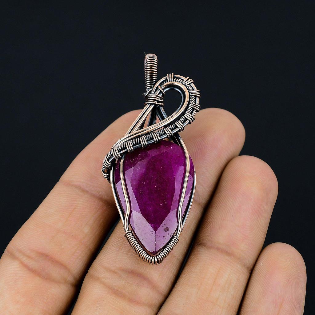 Ruby Pendant Gemstone Jewelry, 999 Copper Wire Wrapped Handmade Pendant, Latest Design Jewelry