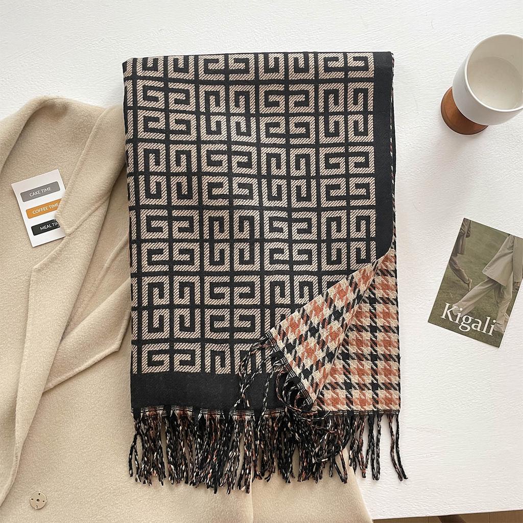 Winter Cashmere Scarf Women Double-Sided Jacquard Female Shawl Wrap Scarves Thick Warm Blanket Tassels Pashmina