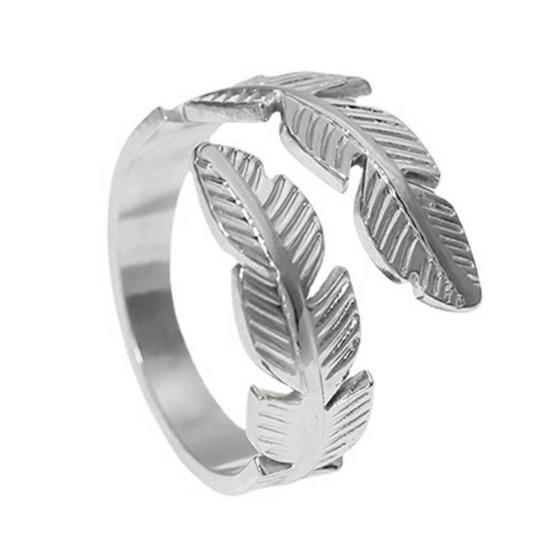 Finger Ring Feather Shape Open Adjustable Fit Women Ring Stainless Steel Texture Freedom Lightness Symbol Stacking Layered Base Ring