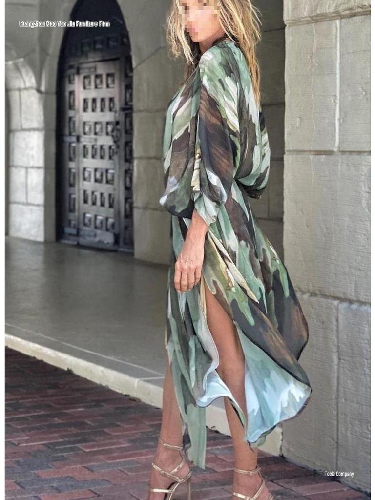 2026 Summer Plus Size Beach Chiffon Cardigan for Women - Printed, Sun Protection, Loose Fit for Vacation