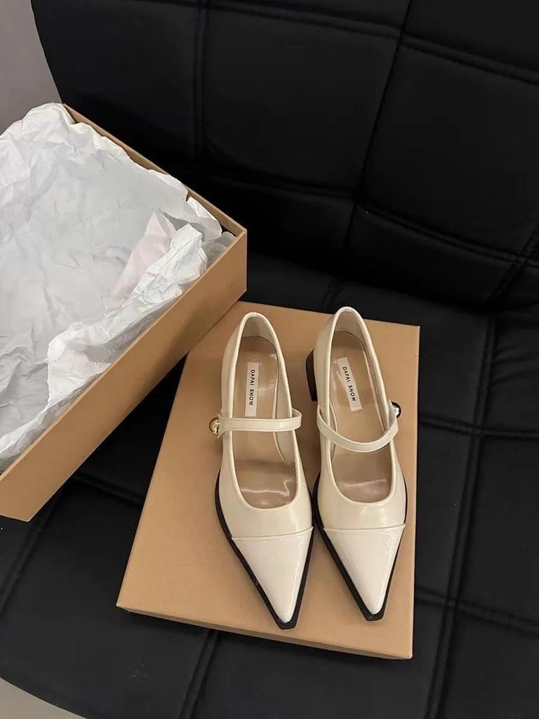 Women's High-heeled Pointy Pumps Spring New Fashion Pointed Toe Party Shoes Woman Simple Thick Heeled Ladies Thick Single Shoes