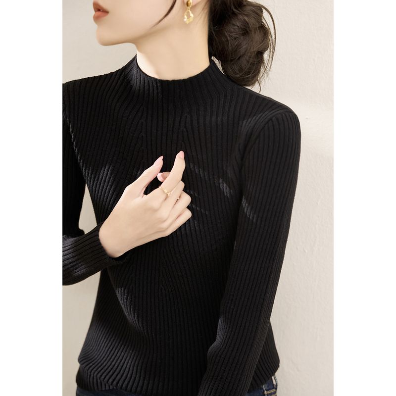 

Зимняя новинка свитер с воротником-стойкой, легко сочетающийся, с длинными рукавами, трикотаж, женская одежда, цельный флисовый утолщенный внутренний базовый топ Black 3XL([Recommended 70.00 kg-75.00 kg]])