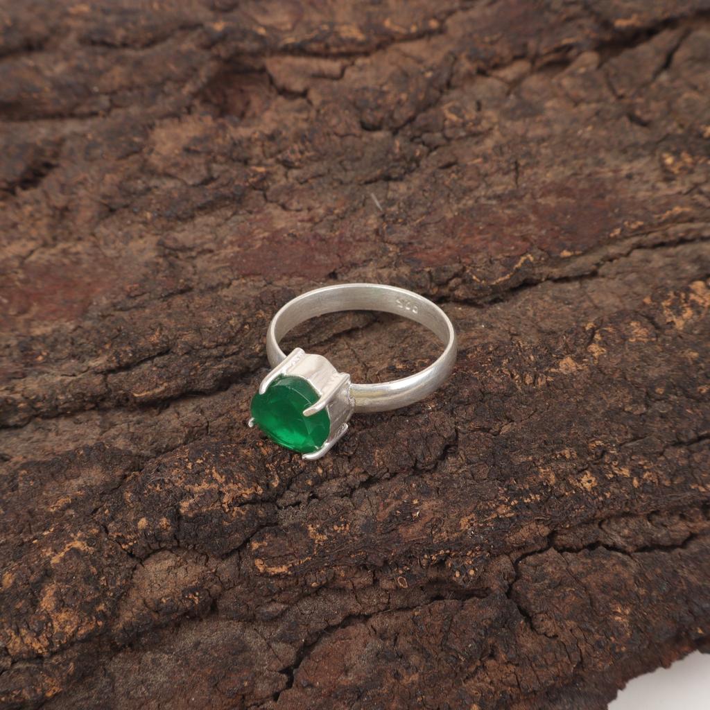 Heart Natural Green Onyx Unique Full Eternity Sisters Gift Ring Sterling Silver RR-43-6