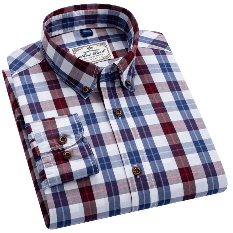 Herren Langarm Colorblock Kariertes Muster Hemden, 100% Baumwolle Regular Fit Business Casual Karomuster Button-down Hemd