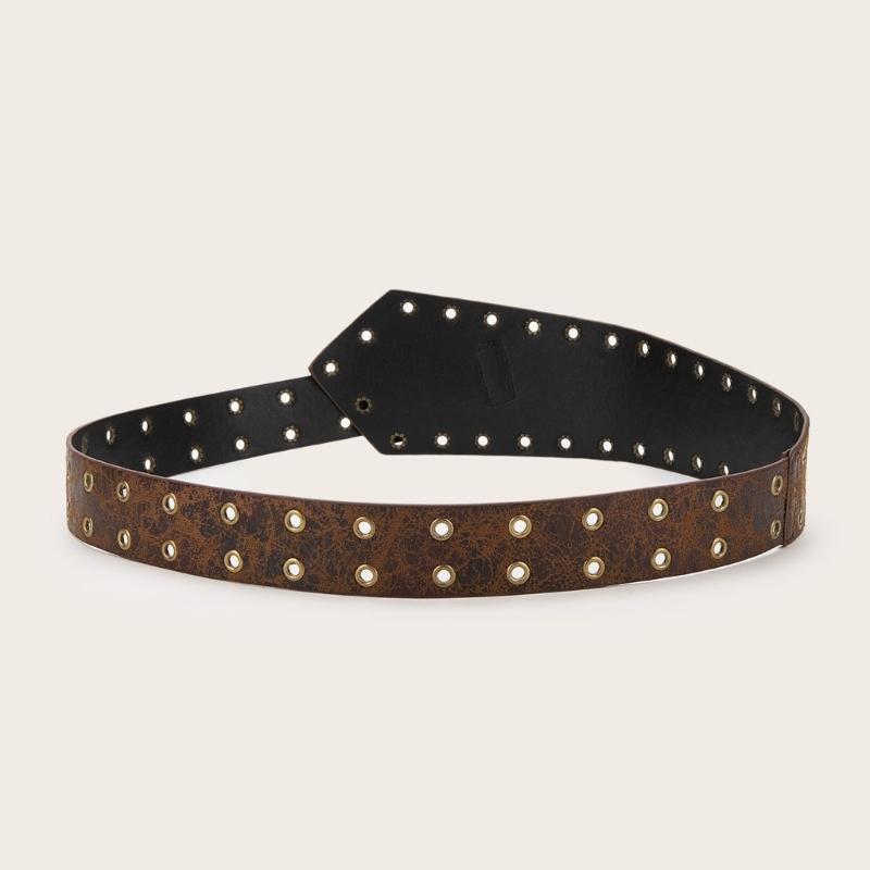 Punk Style Wide Belt with Gothic Eyelets Heavy Duty Faux Leather Unisex Fashion Accessory