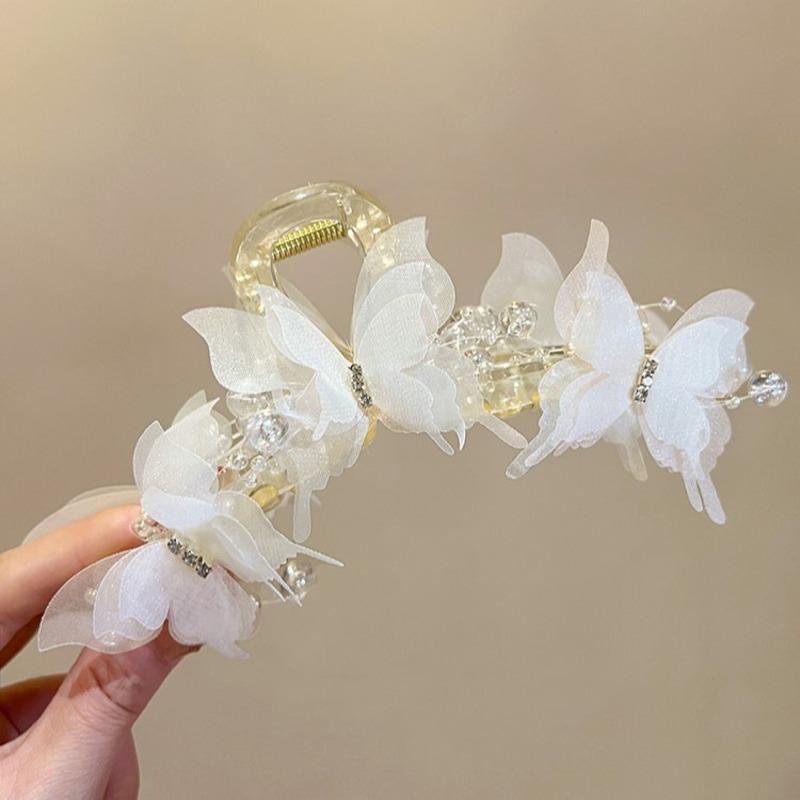 13cm Chiffon Bead Tassel Hair Claw Jaw Elegant Fairy Butterfly Hair Clip Crab Girls Large Hairpins For Women Hair Accessories Headwear