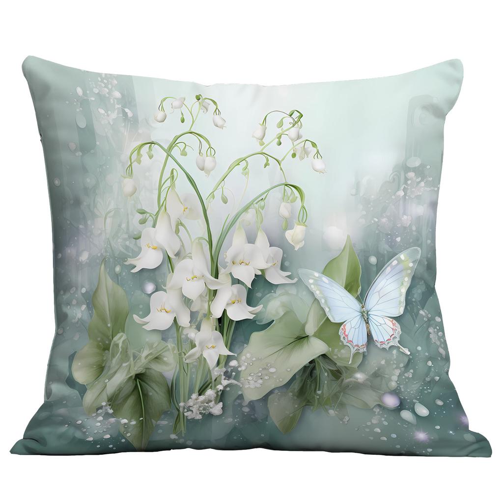 Ny Vår Fjäril Liljekonvalj Liten Fräsch Tryckt Örngott Kort Plysch Örngott Vardagsrum Soffa Kuddöverdrag