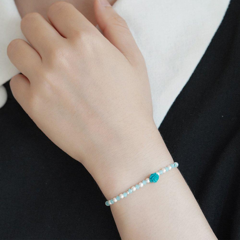 925 Silver Rose Rondelle Pearl Silver Ball Silver Bracelet