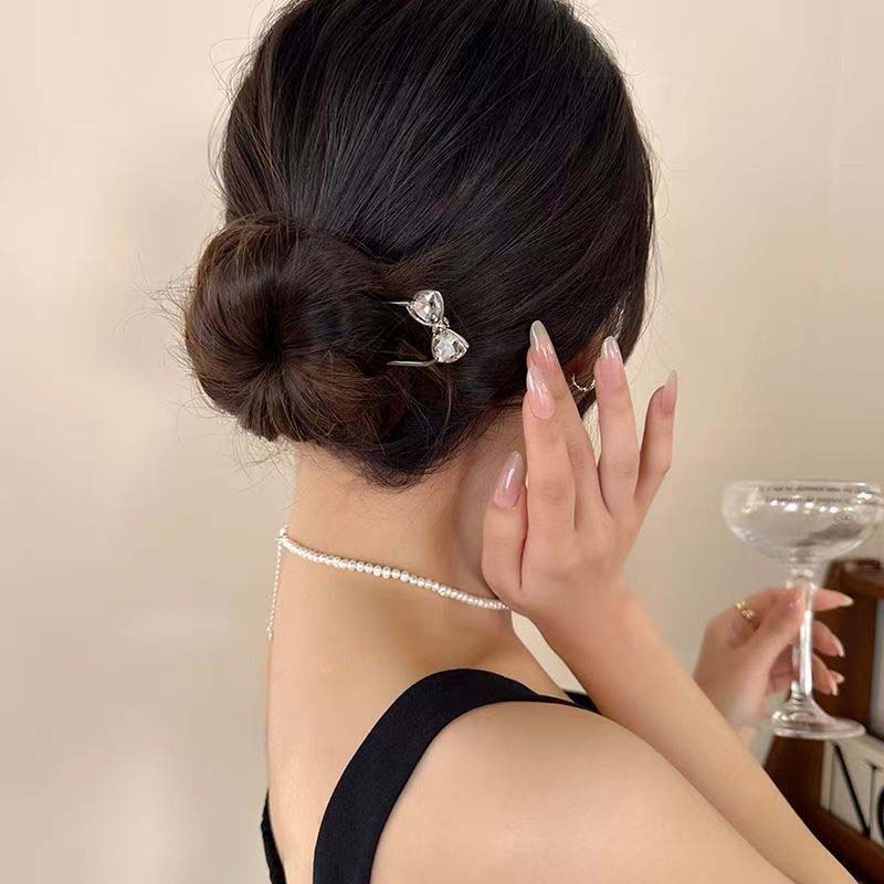 Modna Czarna Kryształowa Spinka do Włosów w Kształcie Liścia i Kwiatu w Kształcie Litery U dla Kobiet Metalowe Patyczki do Włosów w Stylu Chińskim Biżuteria Akcesoria do Włosów