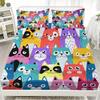 3pcs Colorful Cats Fitted Sheet Cartoon Cat Pattern 3D Print Gifts For Students Girls 100% Polyester Flat Sheet With Pillowcases