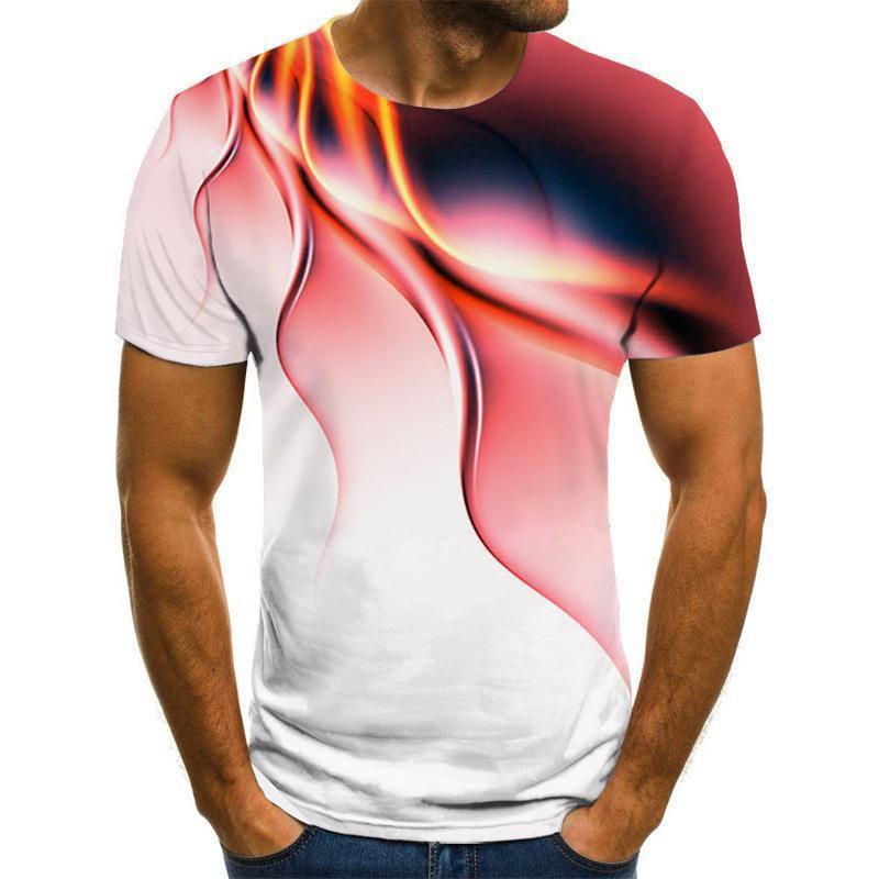 Summer Men s Breathable Psychedelic Ribbon Print T-Shirt Casual Gradient Graphic Tee S