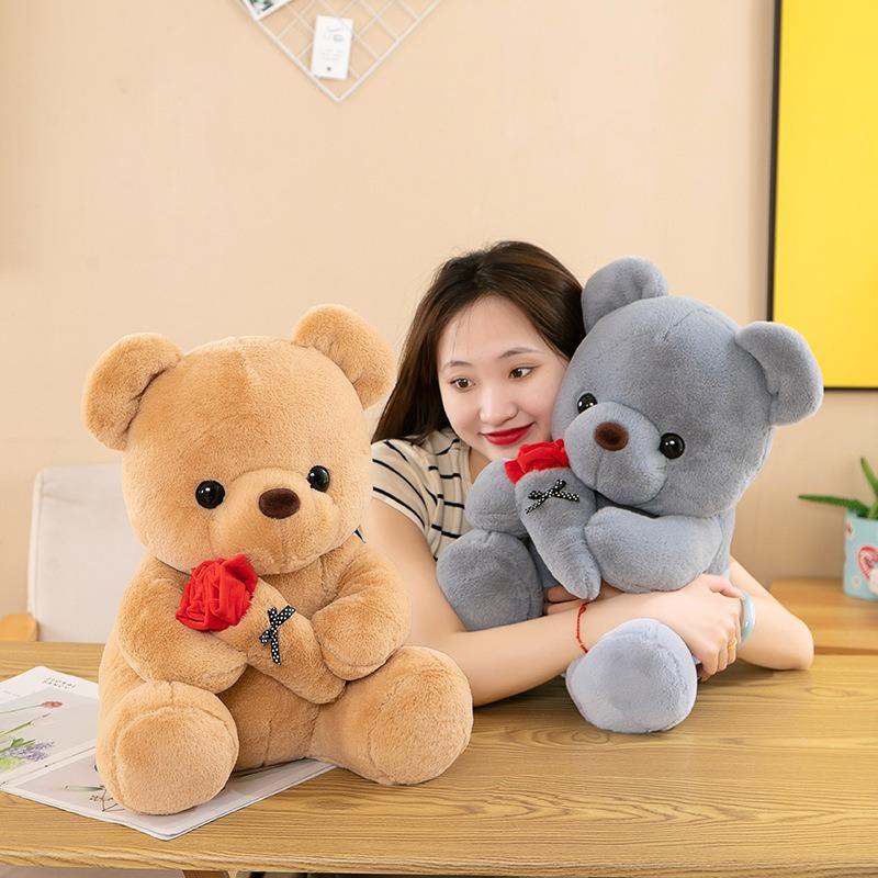 1/2/3PCS 25cm/9.84Inch Cute Rose Teddy Bear Plush Toy Small Stuffed Doll Soft Plushie for Girls Romantic Valentine Day Gift