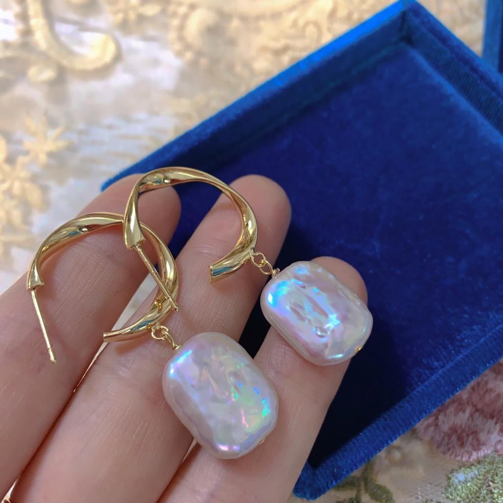 Big C Naturperlenohrringe, speziell geformte barocke bunte Perlenohrringe, Silbernadeln, Metallohrringe, schlichte Ohrringe