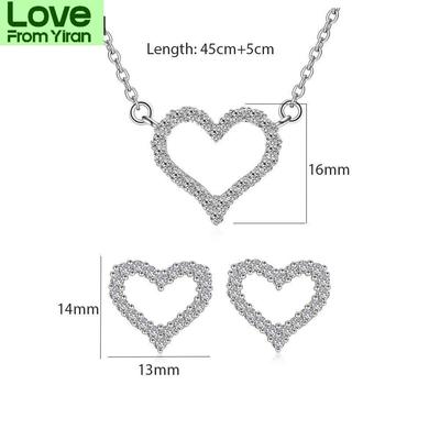 925 Sterling Silver Delicate Heart Shape Chain Necklace Earrings Jewelry Sets Cubic Zircon Bridal Jewelry Set
