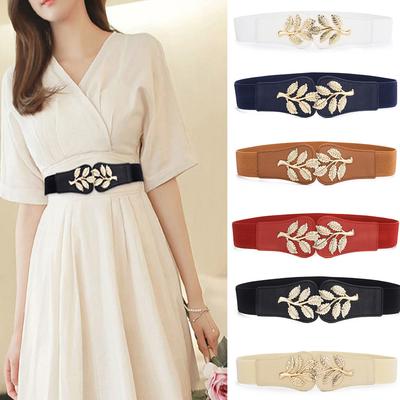 Ladies Women Stretch Elasticated Waist Belt Gold Buckle Fashion