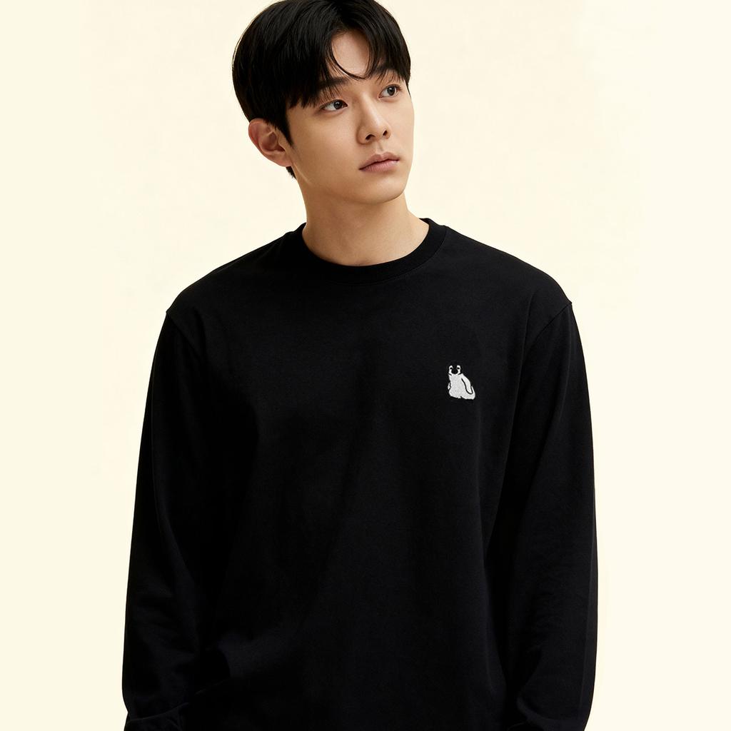 OKSTAR Penguin Embroidered Crew Neck Oversized Long Sleeve T-Shirt