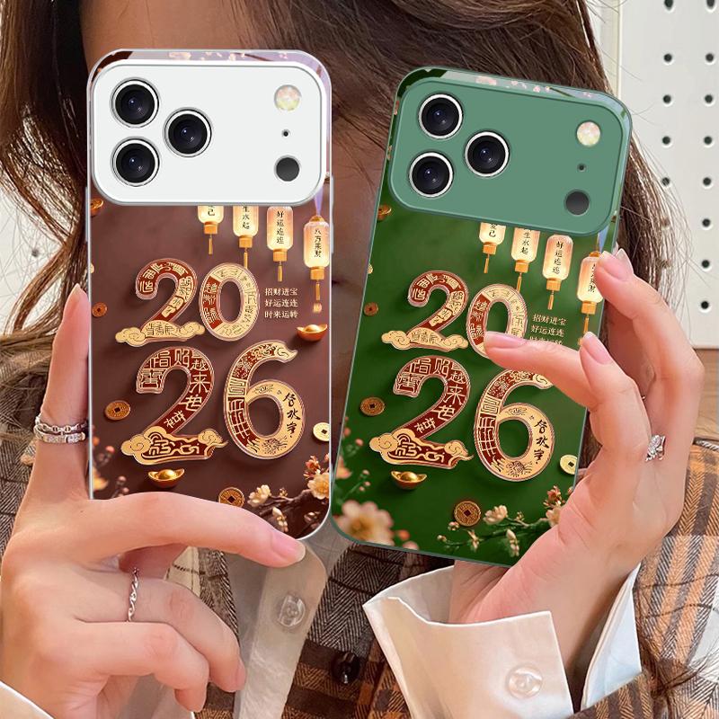 Happy New Year, 2026 For iPhone 17 Air 16 E 15 14 13 Plus 12 mini 11 17 Pro Max XR Xs Max 16E 7 8 Tempered Glass Phone Case