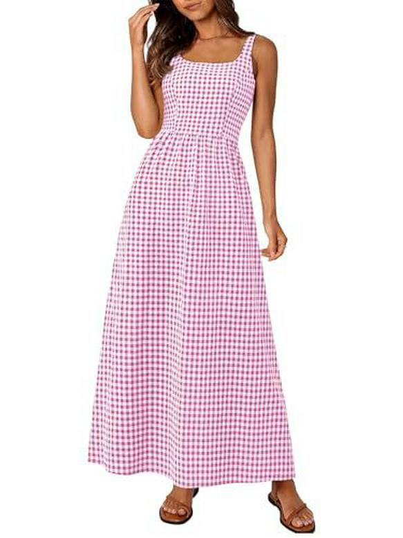 European & American Style Square Neck Plaid Shirred Dress - Fashionable Strappy Casual Women's Dress