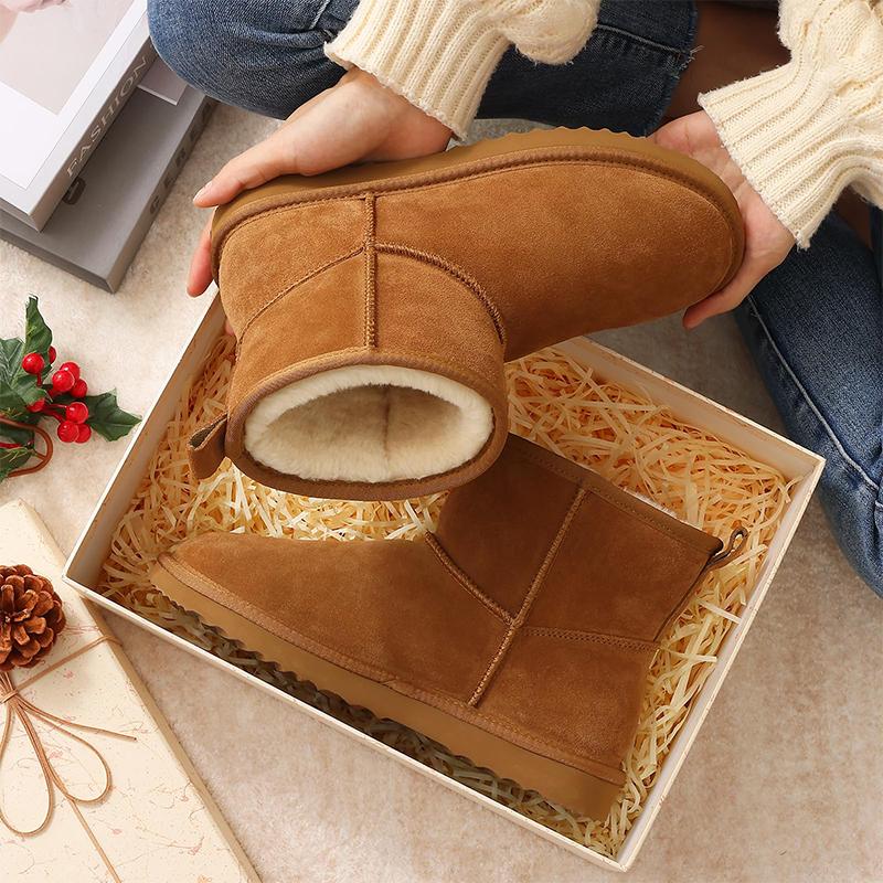Fashion Kidmi Women's Boots Genuine Suede Mini Boots for Women Winter Warm Fuzzy Boots Comfort Snow Boots with Fur Lined Soft Snow Boots