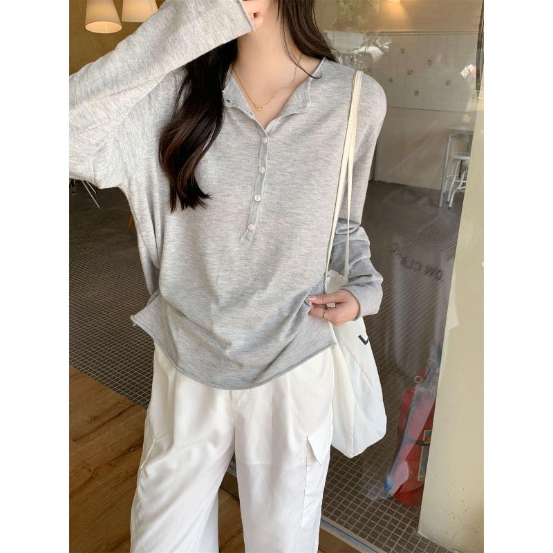 Autumn new loose semi-open neck button wool knitted sweater women's soft waxy temperament bottoming long-sleeved sweater