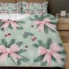 3pcs Christmas Duvet Cover Set with Pink Bow & Pine Branch Snowflake Berry Design - Soft Polyester Bedding, Zipper Closure