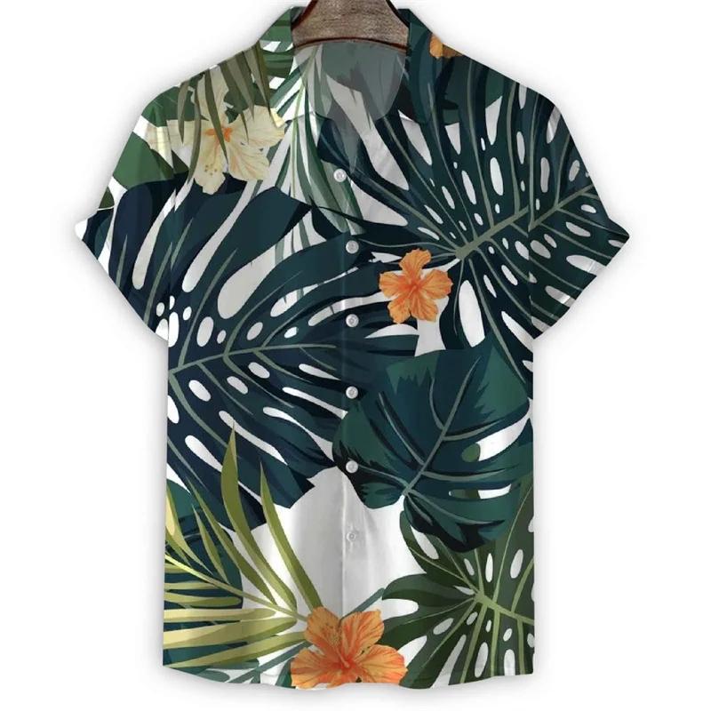 Fashion 3d Print Flower Lapel Shirt Men Summer Short Sleeves Floral Hawaiian Shirts Cool Street Button Loose Blouse Tops Clothes