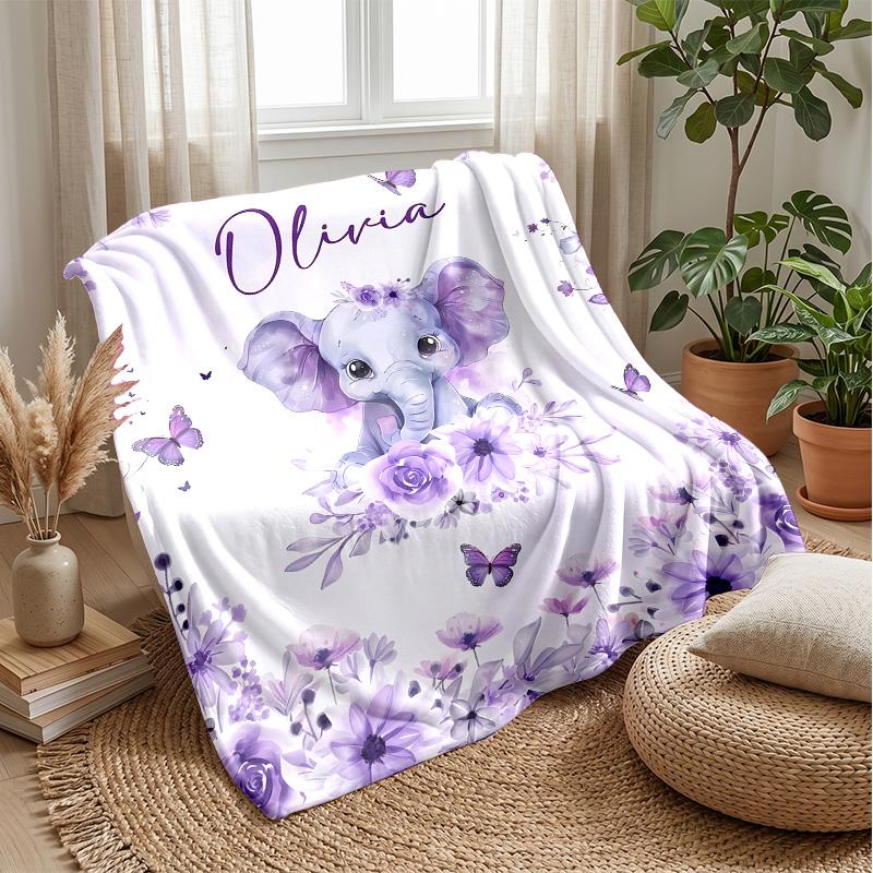 Pink Floral Elephant Card Theme blanket Lightweight Warm Flannel Blanket Decorative Throw Blanket for Home Decoration