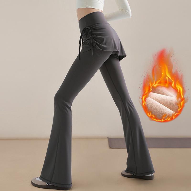 Plus Size Velvet Micro-Flare High Waist Yoga Pants for Women - Slimming Autumn/Winter Outerwear