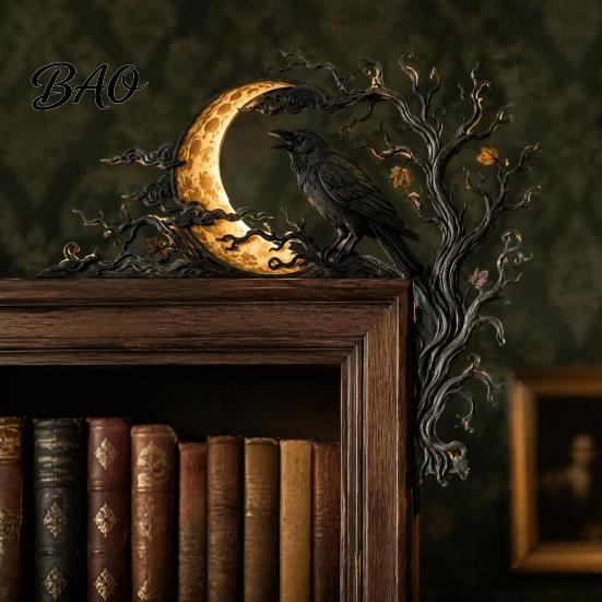 Seasonal Home Ornaments Halloween Raven Moon Door Corner Decor, Spooky Dead?Tree Crow Wall Hanging Gothic Aesthetic Gifts Ornament, Mystical