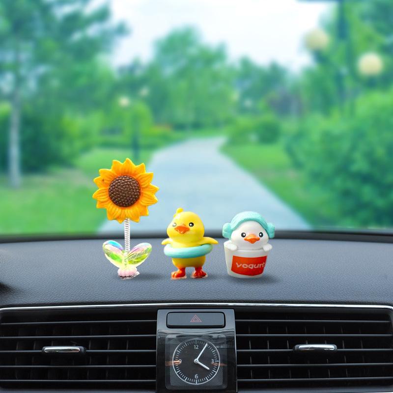 Creative Cute Yellow Duck Car Ornaments: Adorable Goddess-Themed Decorations for Car Dashboard.