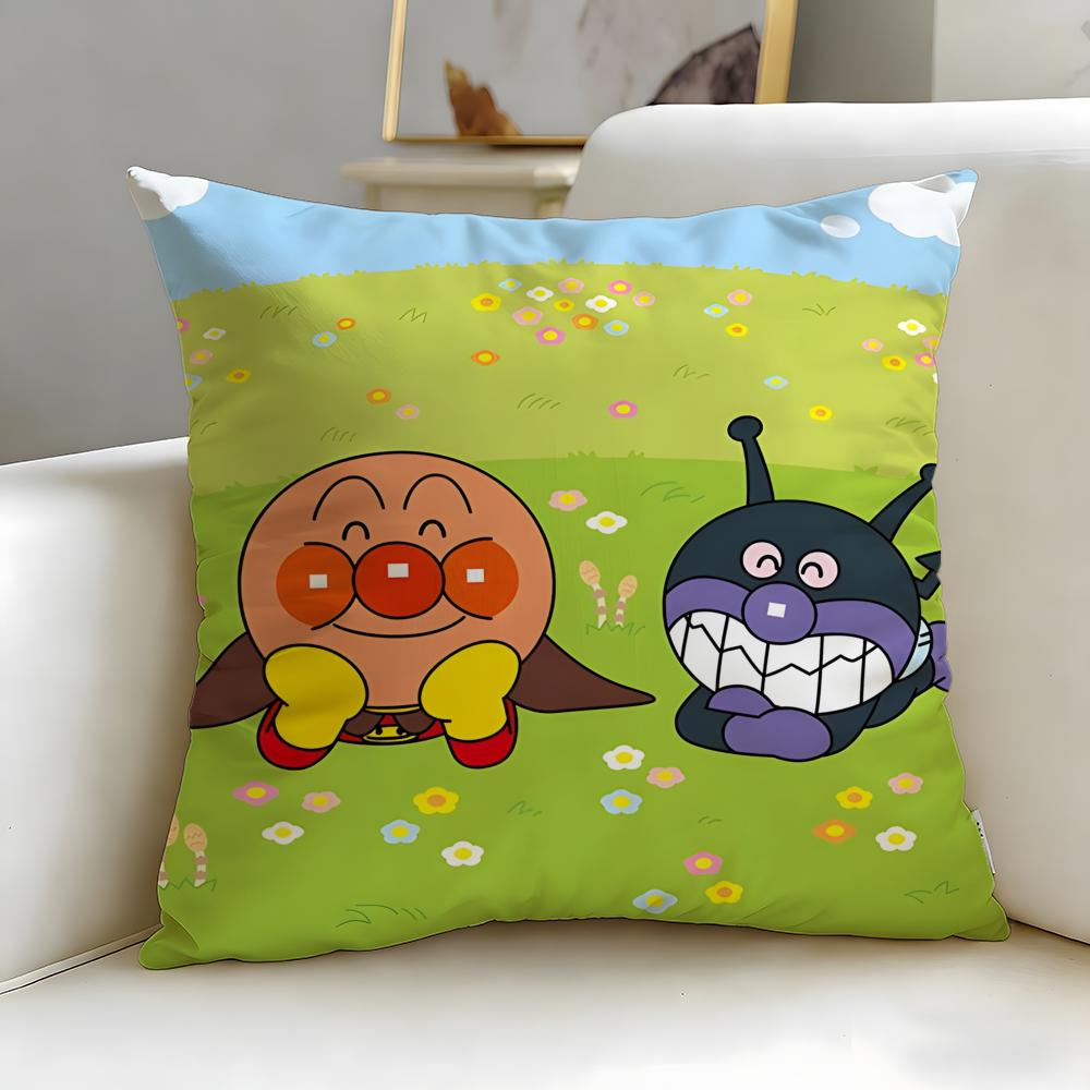 Classic Cartoon Anpanman Cushion Cover Soft & Easy-Wash Pillow Case – Versatile For Couch, Bed, Travel And Office