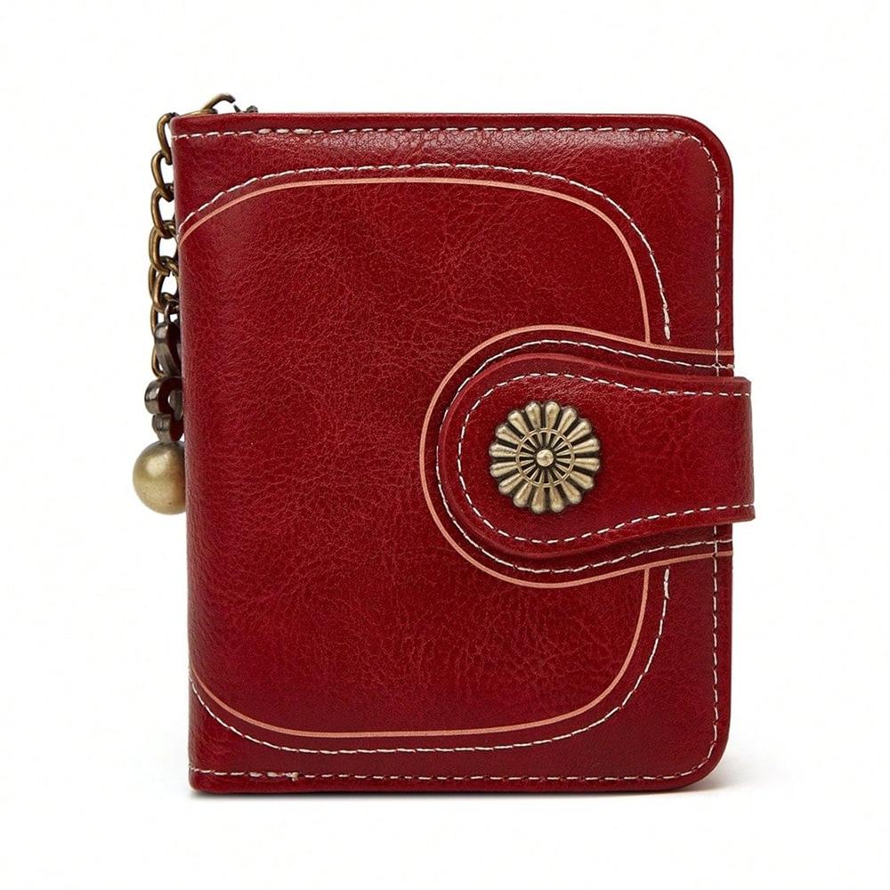 

Women s Oil Wax Leather Tri-Fold Clutch: Stylish Short Zipper Coin & Card Holder with Multiple Slots - Model H173. вина червоного кольору