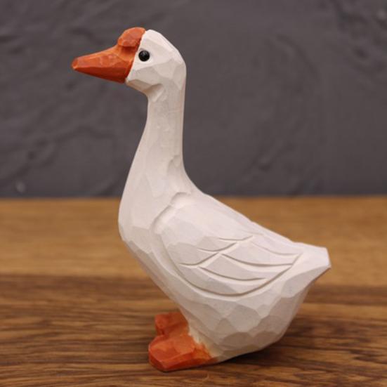 Penguin Ornament Real-looking Wooden Goose Animal Theme Small Size Penguin Carving Ornament for Desktop