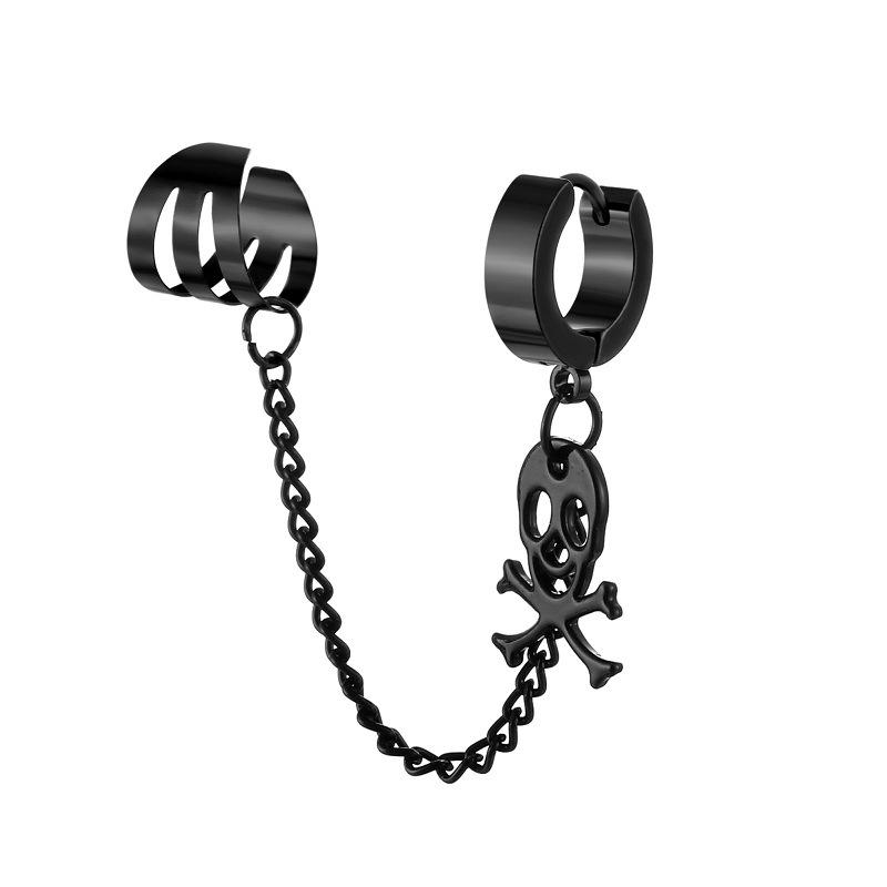 1Piece Cross Skull Chain Tassel Dangle Earrings for Women/Men Stainless Steel Ear Bone Clips Single Double Ear Holes Jewelry