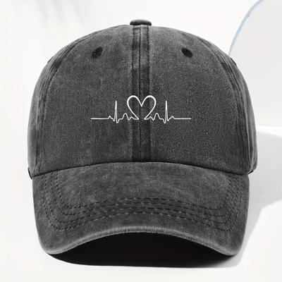 Unisex Vintage Washed Cap with Heart Print Adjustable Trucker Hat for Men and Women Appropriate for Any Season