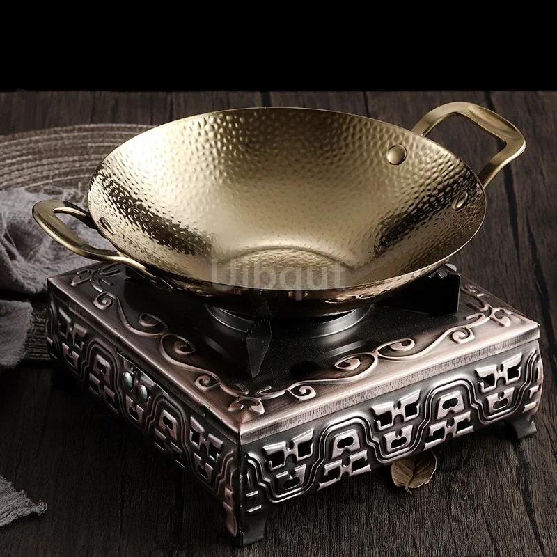 Pot cub Golden Double Ear Bar Cauldron Commercial round Bottom Small Hot Pot Creative Thickened Stainless Steel Dry