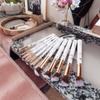 Professional 10pcs Flat Style Kabuki Makeup Brushes Set Natural Gemstone with Marble Handle for Face Use with Storage Case