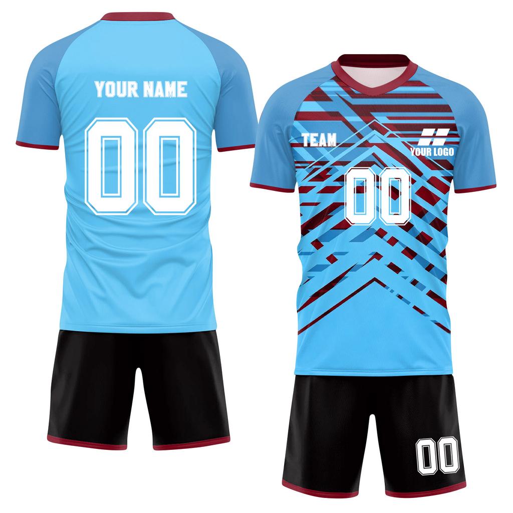 Men's Short Sleeve Two-Piece Soccer Jersey Set Lightweight Breathable Fabric Athletic Sportswear with Graphic Print and Solid Back Design