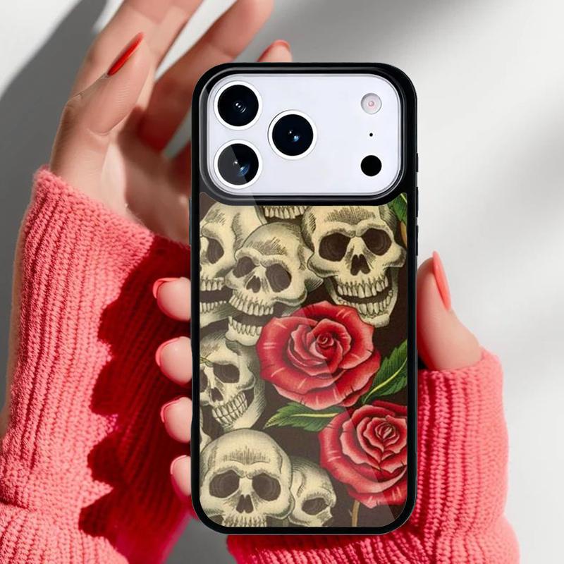 Skull With Roses Phone Case for iPhone 17 Air 16e 15 14 13 Pro Max Back Cover for 12 11 Pro Coque