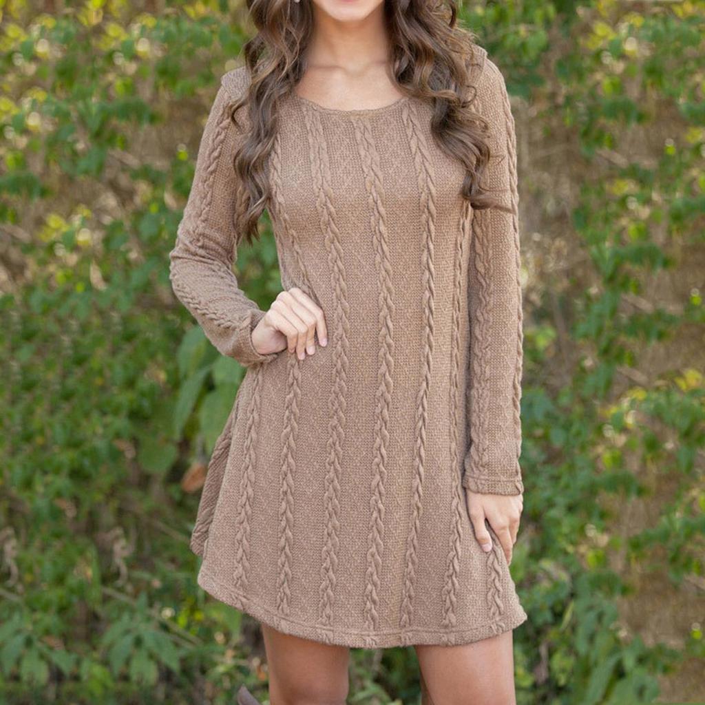 Módní dámské přiléhavé šaty s dlouhým rukávem, jednobarevné sexy svetr