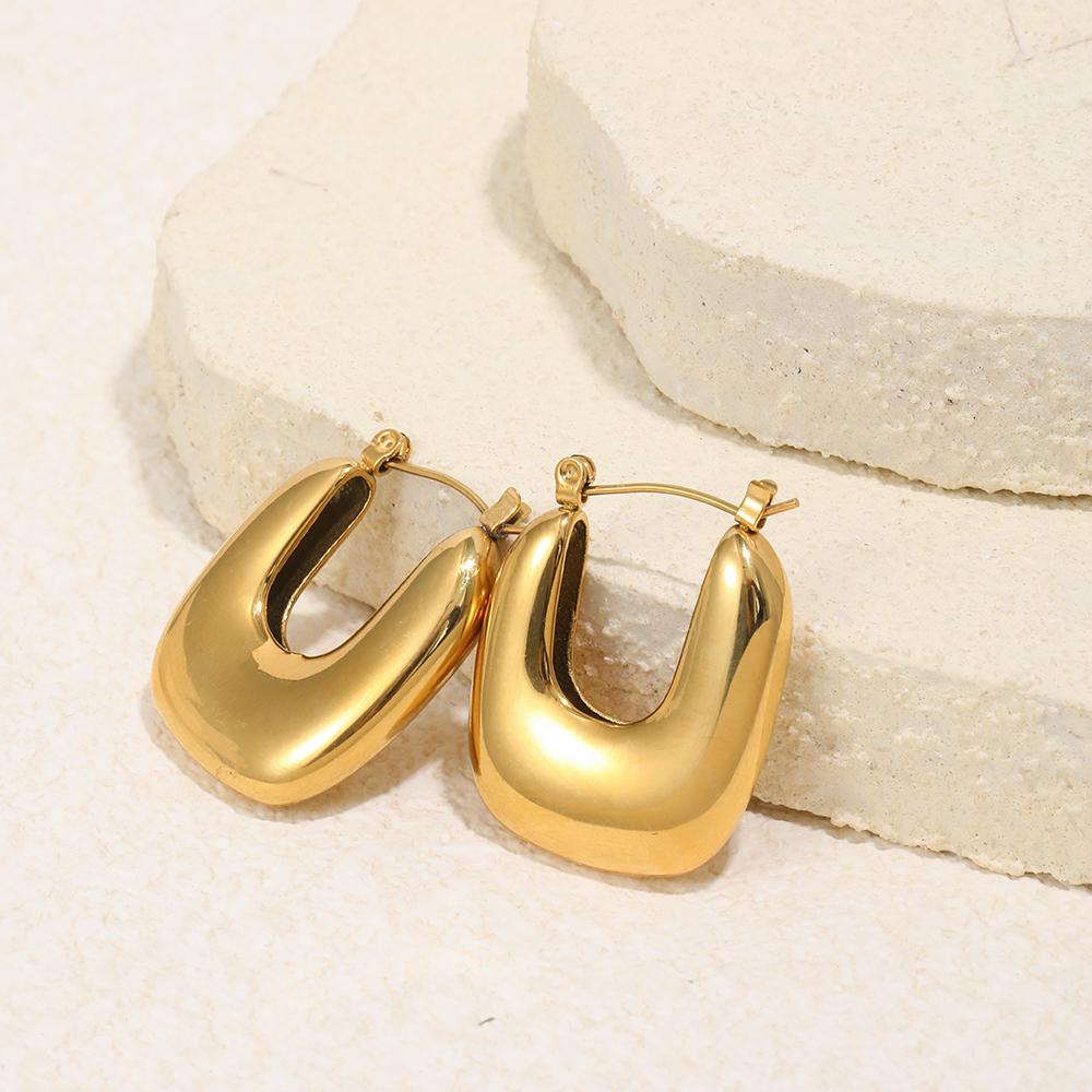 MamacitaSlay 316L Stainless Steel U-Shaped Hoop Earrings 18K Gold Plated Waterproof Jewelry Women's Classic Earrings 2026 Gift