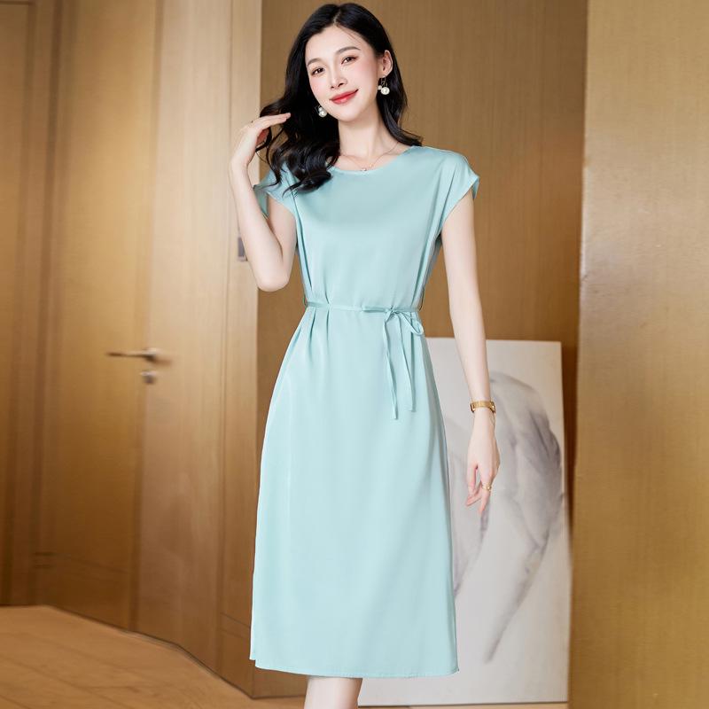Elegant 2026 Mulberry Silk A-line Midi Dress - Fashionable Round Neck Design