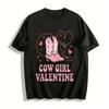 Cowgirl Valentine Pink Checkered Boots Graphic Western Top Pure Cotton T-shirt