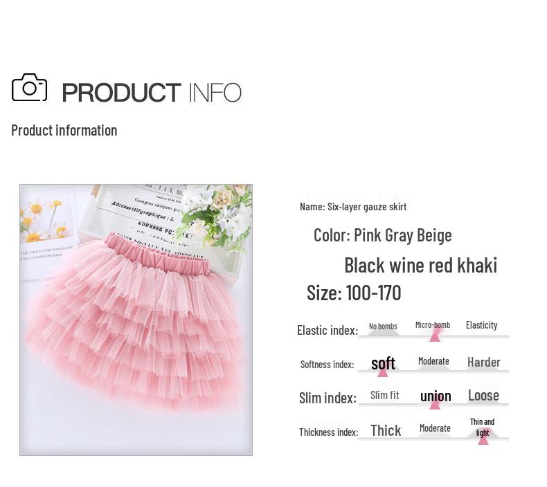 2024 Girls' Versatile Six-Layer Mesh Gauze Skirt for Children