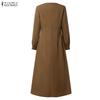 ZANZEA Women Casual Round Neck Elegant Long Sleeve A-Line Dress