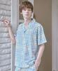 Seondeilaunji Men'S Blue Check Short Sleeve Pajama Set Smldast0077-Bs