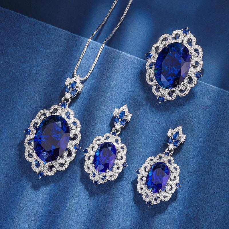 Jewelry Copper Bottom Gold-Plated Simulation Blue Spinel Set Creative Full Diamond Luxury Setting 13 * 18-8 * 12